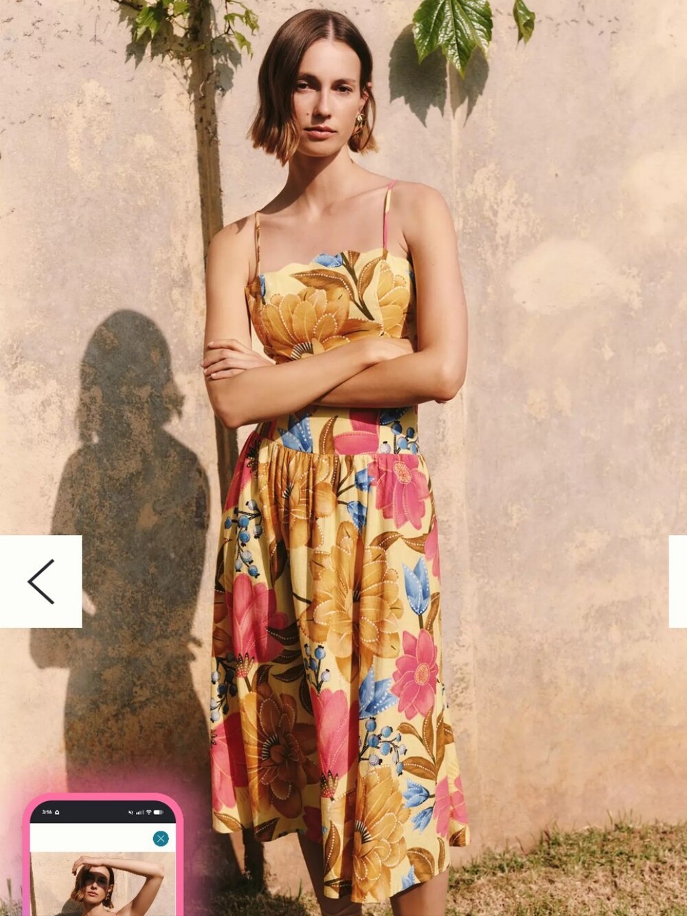 NEW Farm Rio For Anthropologie Yellow Floral Scalloped Neck DropWaist Midi Dress